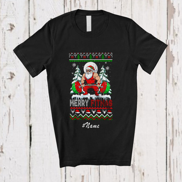 MacnyStore - Personalized Custom Name Fitmas; Merry Christmas Sweater Muscle Santa Workout Weightlifting T-Shirt