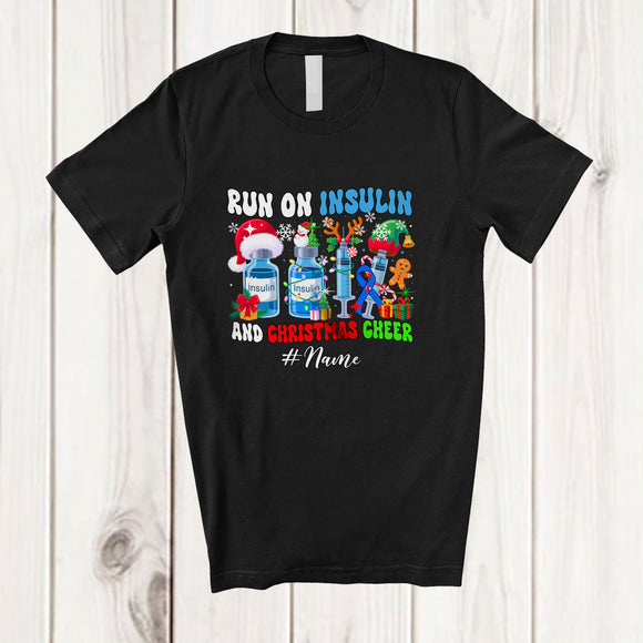 MacnyStore - Personalized Custom Name Run On Insulin Christmas Cheer; Joyful Diabetes Blue Ribbon; Family T-Shirt
