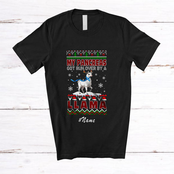 MacnyStore - Personalized Custom Name Pancreas Run Over Llama; Joyful Christmas Sweater Diabetes Plaid T-Shirt