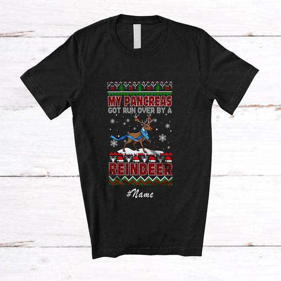 MacnyStore - Personalized Custom Name Pancreas Run Over Reindeer; Joyful Christmas Sweater Diabetes Plaid T-Shirt