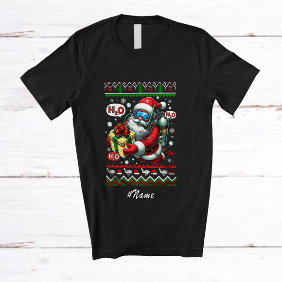 MacnyStore - Personalized Custom Name Santa Scuba Diver; Humorous Christmas Sweater Scuba Driving T-Shirt