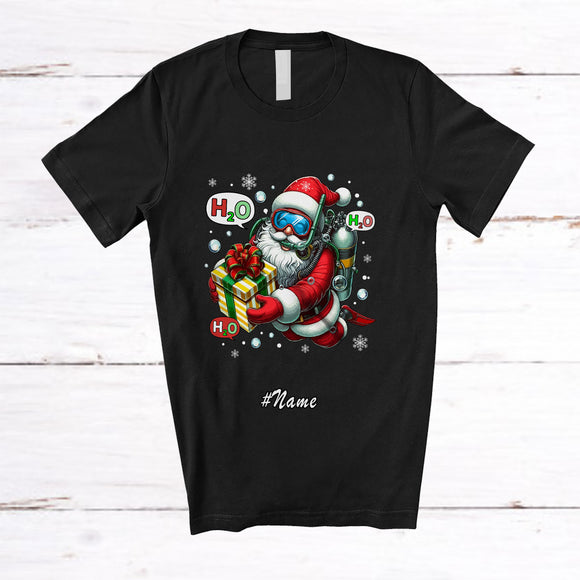 MacnyStore - Personalized Custom Name Santa Scuba Diver; Humorous Christmas Santa Scuba Driving T-Shirt