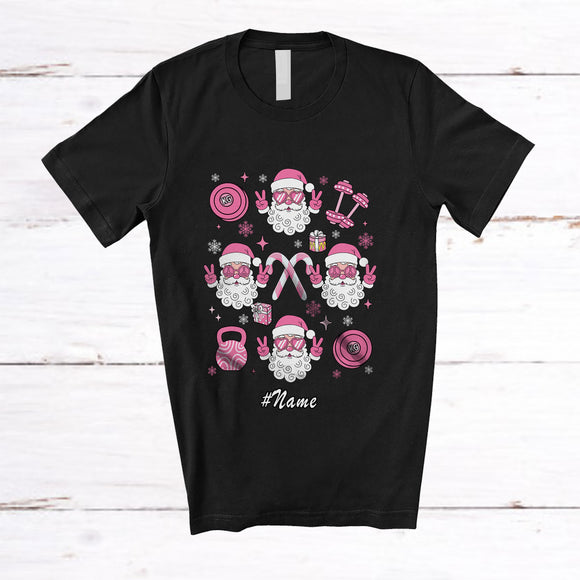 MacnyStore - Personalized Custom Name Pink Weightlifting Fitness Santa; Lovely Christmas Workout Gym T-Shirt