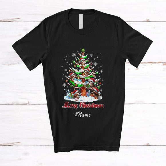 MacnyStore - Personalized Custom Name Merry Christmas; Lovely Sparrows On X-mas Tree; Bird Lover T-Shirt