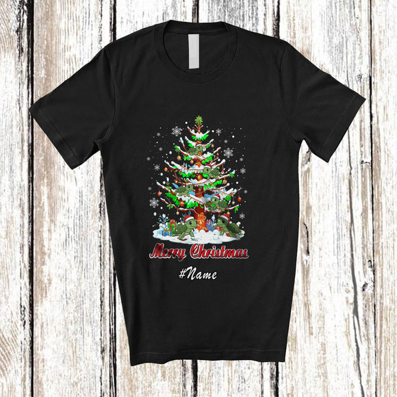 MacnyStore - Personalized Custom Name Merry Christmas; Lovely Santa Turtles On X-mas Tree; Sea Animal T-Shirt