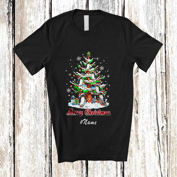MacnyStore - Personalized Custom Name Merry Christmas; Lovely Santa Penguins On X-mas Tree; Sea Animal T-Shirt
