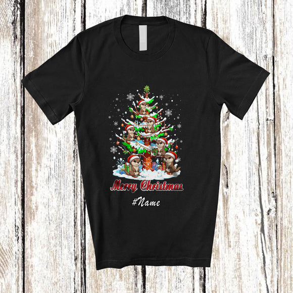 MacnyStore - Personalized Custom Name Merry Christmas; Lovely Santa Otters On X-mas Tree; Sea Animal T-Shirt