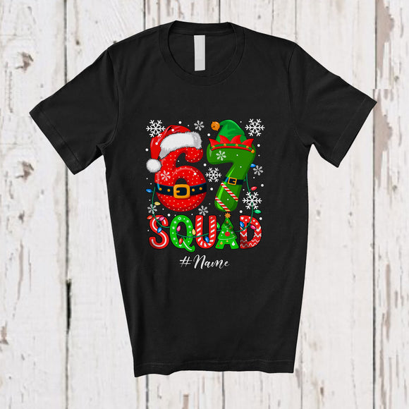 MacnyStore - Personalized Custom Name 67 Squad; Amusing Christmas Santa Elf Six Seven; Boys Girls Family T-Shirt