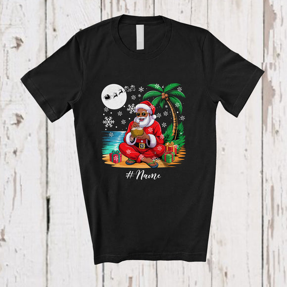 MacnyStore - Personalized Custom Name Santa Drink Coconut; Amazing Christmas Tropical Hawaii Afro Santa Beach T-Shirt