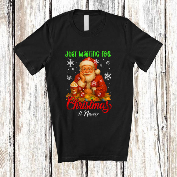 MacnyStore - Personalized Custom Name Just Waiting For Christmas; Amusing X-mas Santa Coffee; Family T-Shirt