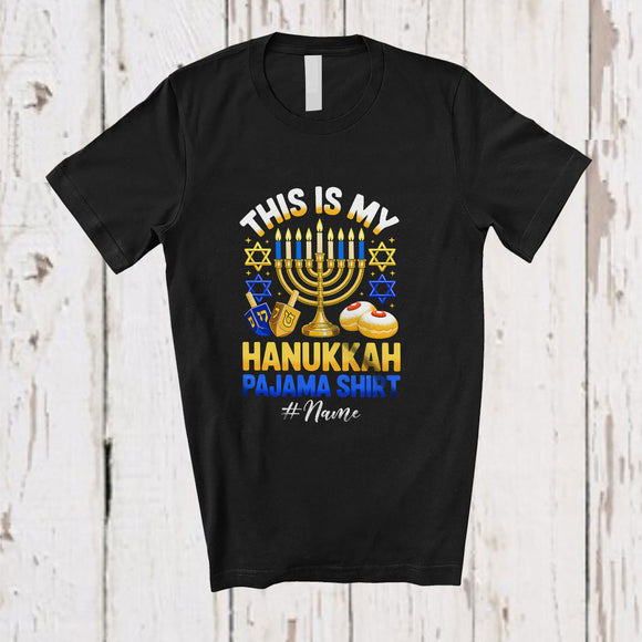 MacnyStore - Personalized Custom Name My Hanukkah Pajama Shirt; Lovely Chanukah Lights Dreidel T-Shirt