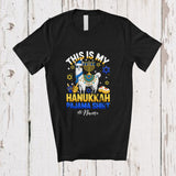 MacnyStore - Personalized Custom Name My Hanukkah Pajama Shirt; Lovely Chanukah Lights Llama T-Shirt