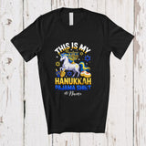 MacnyStore - Personalized Custom Name My Hanukkah Pajama Shirt; Lovely Chanukah Lights Unicorn T-Shirt