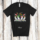 MacnyStore - Personalized Custom Name Four Santa Elf Penguin; Adorable Christmas Lights Snow Animal T-Shirt