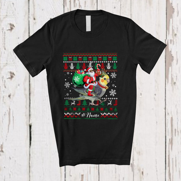 MacnyStore - Personalized Custom Name Santa Riding Reindeer Cockatiel Bird; Lovely Christmas Sweater Family T-Shirt