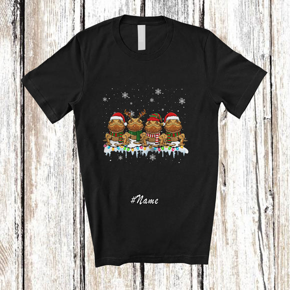 MacnyStore - Personalized Custom Name Four Santa Elf Bearded Dragons; Adorable Christmas Lights Animal T-Shirt