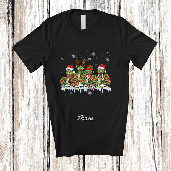 MacnyStore - Personalized Custom Name Four Santa Elf Snakes; Adorable Christmas Lights Snake Animal T-Shirt