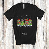MacnyStore - Personalized Custom Name Four Santa Elf Chameleons; Adorable Christmas Lights Animal T-Shirt