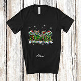MacnyStore - Personalized Custom Name Four Santa Elf Iguanas; Adorable Christmas Lights Iguana Animal T-Shirt