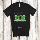 MacnyStore - Personalized Custom Name Four Santa Elf Crocodiles; Adorable Christmas Lights Crocodile Animal T-Shirt