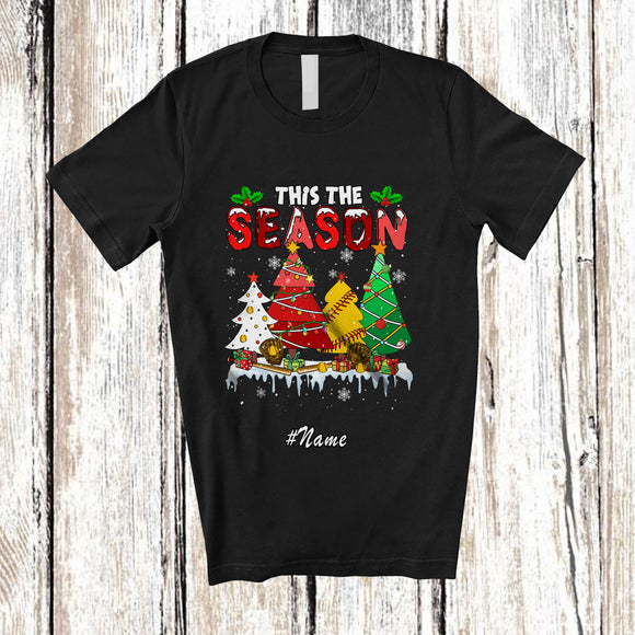 MacnyStore - Personalized Custom Name This The Season; Joyful Christmas Tree Softball Player Team T-Shirt