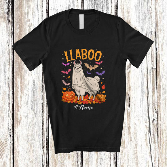 MacnyStore - Personalized Custom Name LlaBoo; Humorous Halloween Llama Alpaca Boo Ghost; Family T-Shirt