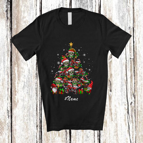 MacnyStore - Personalized Custom Name Mexican Flower Skull Dirt Bike Christmas Tree; Joyful X-mas Biker T-Shirt
