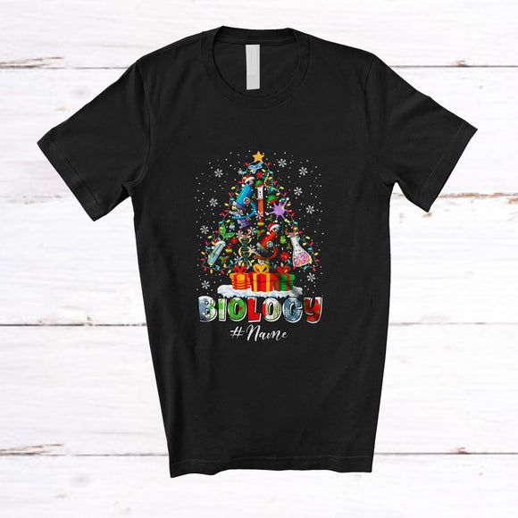 MacnyStore - Personalized Custom Name Biology Christmas Tree; Colorful X-mas Lights Teacher Students T-Shirt