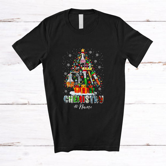 MacnyStore - Personalized Custom Name Chemistry Christmas Tree; Colorful X-mas Lights Teacher Students T-Shirt