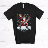 MacnyStore - Personalized Custom Name Santa Playing Guitar; Cheerful Christmas Light Musical Instrument Player T-Shirt