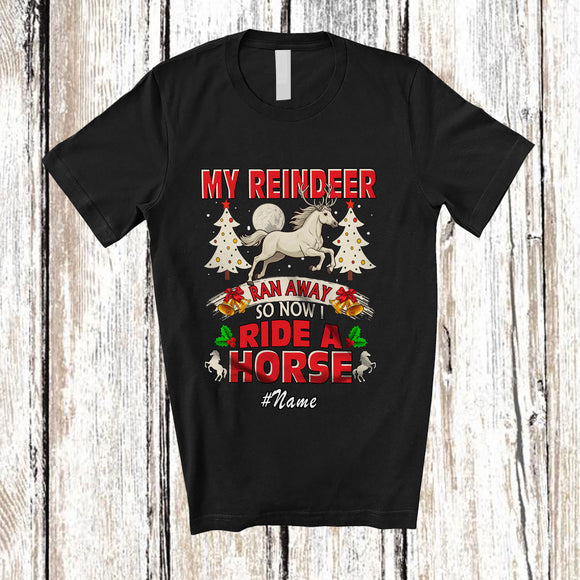 MacnyStore - Personalized Custom Name My Reindeer Ran I Ride A Horse; Humorous Christmas Animal Farmer T-Shirt
