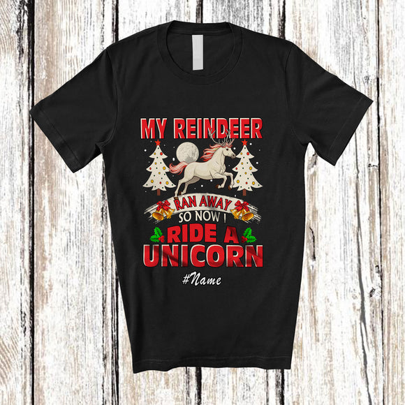 MacnyStore - Personalized Custom Name My Reindeer Ran I Ride A Unicorn; Humorous Christmas Animal Lover T-Shirt
