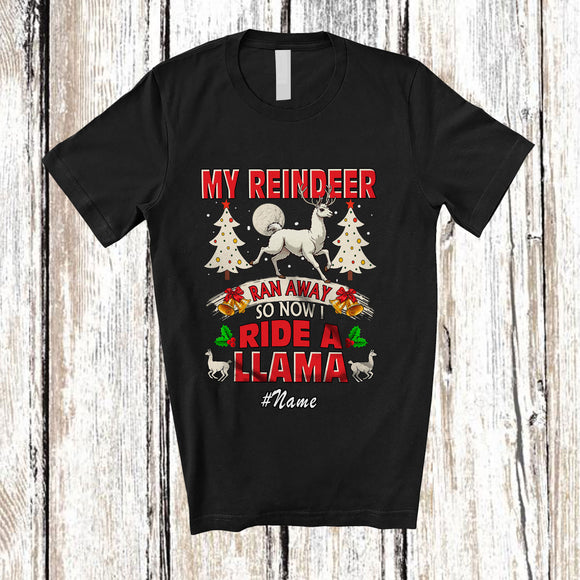 MacnyStore - Personalized Custom Name My Reindeer Ran I Ride A Llama; Humorous Christmas Animal Lover T-Shirt