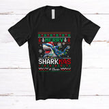 MacnyStore - Personalized Custom Name Merry Sharkmas; Humorous Christmas Sweater Shark Santa Reindeer T-Shirt