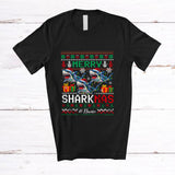 MacnyStore - Personalized Custom Name Merry Sharkmas; Humorous Christmas Sweater Three Shark Santa T-Shirt