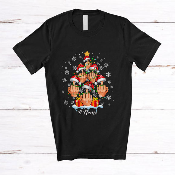 MacnyStore - Personalized Custom Name Santa Middle Finger Christmas Tree; Sarcastic Adult Family Group T-Shirt