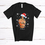 MacnyStore - Personalized Custom Name Santa Middle Finger; Sarcastic Christmas Lights Adult Pajama Family T-Shirt