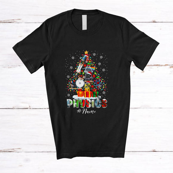MacnyStore - Personalized Custom Name Physics Christmas Tree; Colorful X-mas Lights Teacher Students T-Shirt
