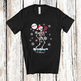 MacnyStore - Personalized Custom Name Santa Skeleton Playing Lacrosse; Amusing Christmas Player T-Shirt