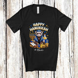 MacnyStore - Personalized Custom Name Happy Hanukkah; Lovely Ferret Wearing Kippah Wild Animal Lover T-Shirt