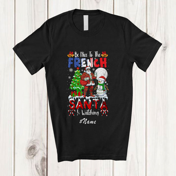 MacnyStore - Personalized Custom Name Nice To The French; Amazing Christmas Tree Santa Snowman T-Shirt