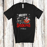 MacnyStore - Personalized Custom Name Merry Spookmas; Spooky Christmas Skeleton Santa Sleigh Reindeer T-Shirt