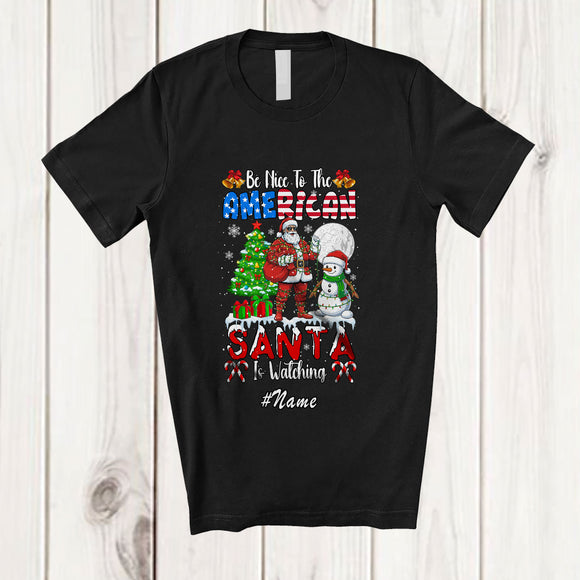 MacnyStore - Personalized Custom Name Nice To The American; Amazing Christmas Tree Santa Snowman T-Shirt