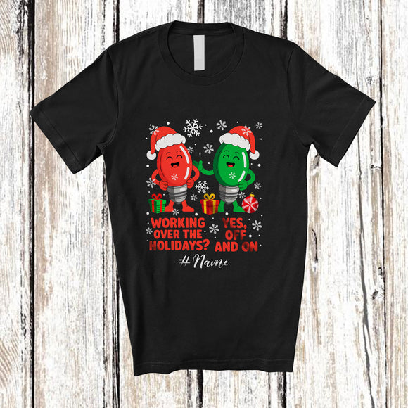 MacnyStore - Personalized Custom Name Working Over The Holidays; Humorous Christmas Lights Holiday Workout T-Shirt