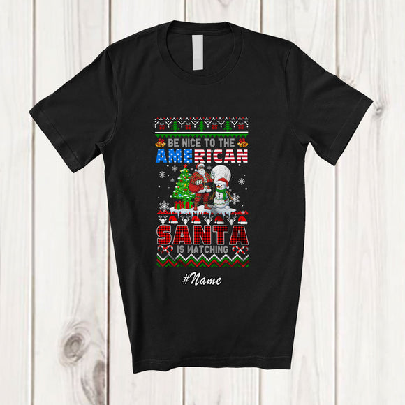 MacnyStore - Personalized Custom Name Nice To The American; Amazing Christmas Sweater Santa Snowman T-Shirt
