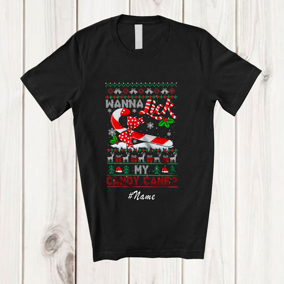 MacnyStore - Personalized Custom Name Wanna Lick My Candy Cane; Sarcastic Christmas Rude Sweater T-Shirt