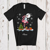 MacnyStore - Personalized Custom Name Dabbing Snowman Riding Flamingo; Cheerful Christmas Snow Animal T-Shirt