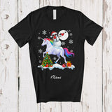 MacnyStore - Personalized Custom Name Dabbing Snowman Riding Unicorn; Cheerful Christmas Snow Animal T-Shirt