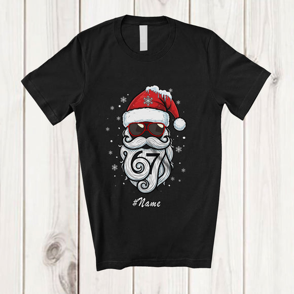 MacnyStore - Personalized Custom Name 6 7 Santa Bearded Face; Awesome Christmas Six Seven Trending Family T-Shirt