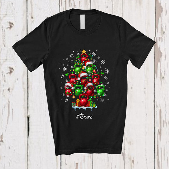 MacnyStore - Personalized Custom Name Kettlebell Christmas Tree; Amazing Workout Gym Fitness Lover T-Shirt
